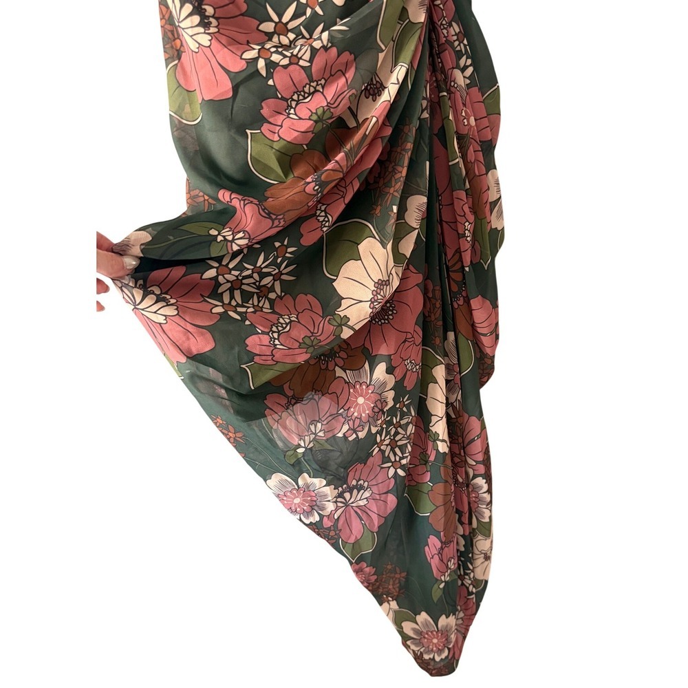 PrettyLittleThing Floral Draped Midi Dress Sage Rose Size 12 Boho NWT - Picture 3 of 10
